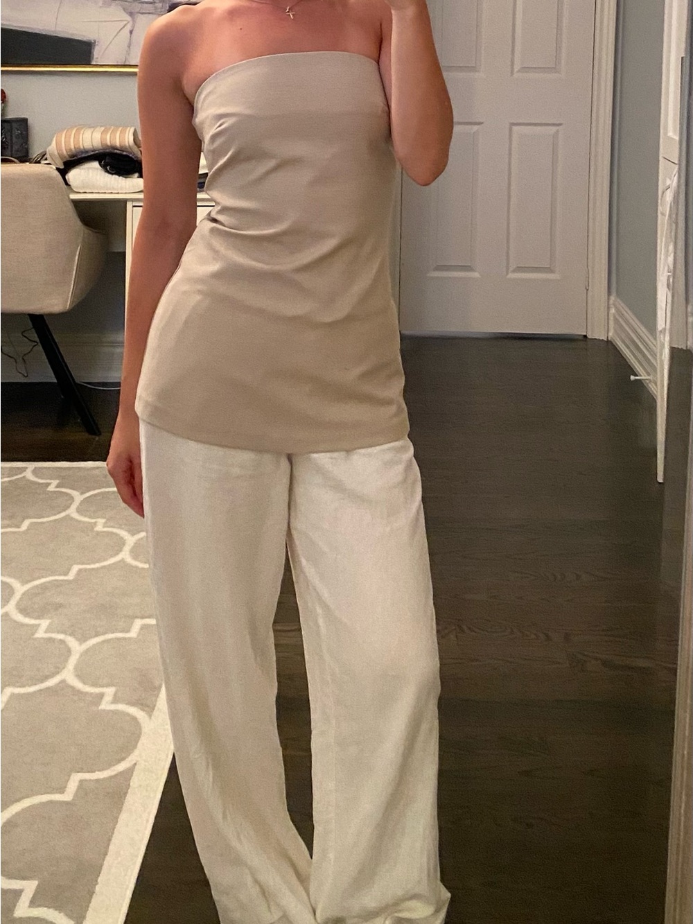 Fitted Beige Strapless Top